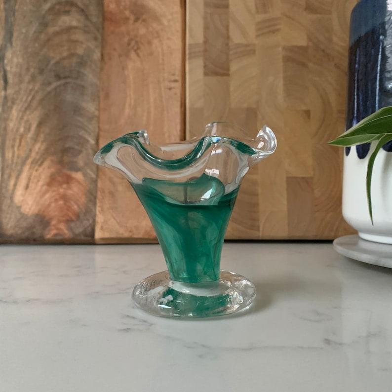 a vintage green glass vase by Adrian Sankey Glass Makers